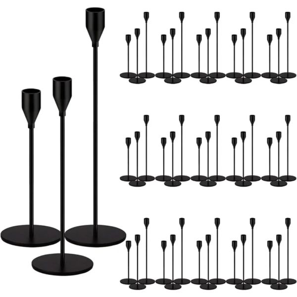 48 PACK Candillas Candelas Candelas Tallas Tallas de vela de metal Alto Soportes para el centro de mesa Decoración moderna, negro mate