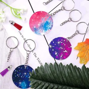 48 pièces porte-clés en acrylique vierges avec porte-clés ronds disques transparents cercles pendentif pompon coloré anneaux de saut pour les projets de bricolage G1019