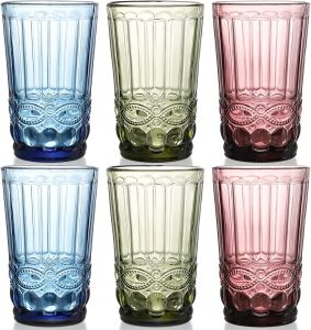 48 piezas /cartón Vasos de agua de colores Vasos de beber vintage Vasos románticos en relieve Cristalería de colores Barras de bebidas de jugo de agua