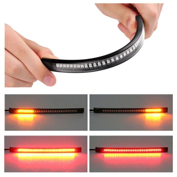 48 SMD Flexible LED motocicleta tira señal de giro trasera freno trasero doble Color amarillo rojo luz impermeable bombilla lámpara