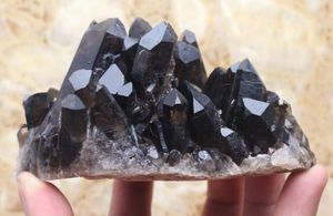 480g Clear Natural Beautiful Black QUARTZ Crystal Cluster Spe elimina las energías negativas black gemstone cluster Healing reki para la decoración