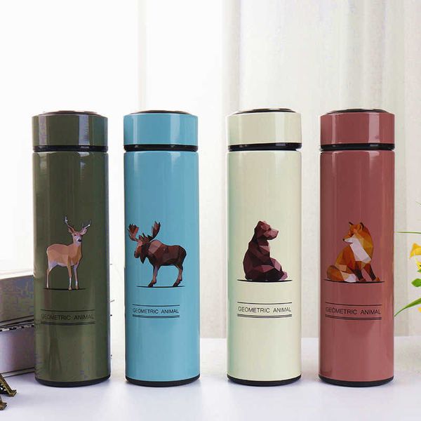 480 ml Portable Double Tasse Thermos En Acier Inoxydable Avec Filtre Animal Motif Voyage Bouteille Thermique Flacon À Vide Pour Cadeaux 210615