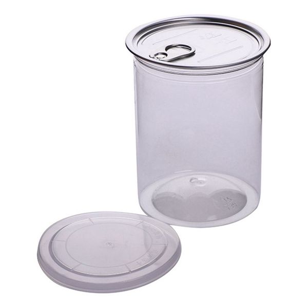 485 ml 85 * 100 mm Tarro de plástico transparente PET con anillo de tracción Tapa de metal Lata hermética Paquete de contenedor de hierbas para alimentos Barco marítimo