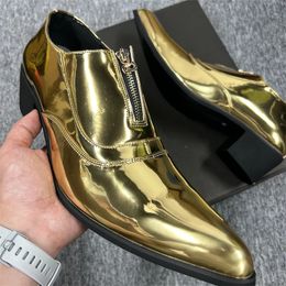 489 Gold Men Augmentation formelle Hauteur en cuir Slip-on High Heels Robe Wedding 38-46 Career Work Chaussures 231208 211