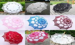 Parapluies en dentelle à Long manche de 48cm, fait à la main, cadeaux de demoiselle d'honneur, broderie de mariage, parasol romantique de mariée WX918725584258