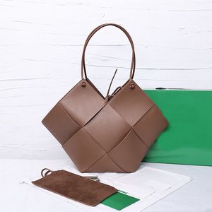 48cm Tote Bag Koeienhuid Geweven Gehaakte Composiet Tassen Schouder Handtassen Vrouwen Winkel Tassen Echt Leer Rits Portefeuilles Portemonnee Sleutel Pouch Grote Capaciteit 6 Kleuren