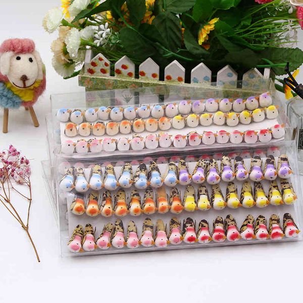 48 unids / lote 6 mixcolor espuma imitación pájaros artesanía para fiesta de boda regalo de cumpleaños festival en casa decoración de pasteles 210408