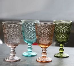 48 stks/doos Europese Vintage Wijnglazen Reliëf Stained Goblet 7 Kleuren Bierglas Cup GG0920