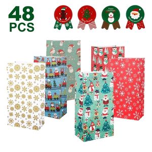 48pcs sacs en papier kraft de Noël sac cadeau de bonbons pour calendriers de l'Avent faveurs de fête anniversaire sacs cadeaux de mariage décoration 201006