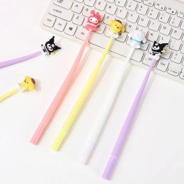 48pcs / lot long Soft Can Sway Handle Handle Ink Pen Black 0,5 mm kawaii Big Ear Dog Kuromi Pens Writing School Papery Supplies