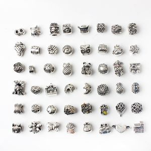 48 PCS Style Mixte En Gros Alliage Métal Perles Lâches Charmes Pour Pandora DIY Bijoux Bracelets Européens Bracelets Femmes Filles Meilleurs Cadeaux