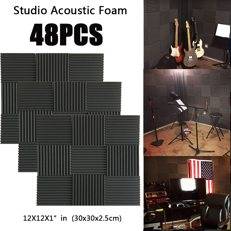 48 PCS MusicSound Wedge Espuma Acústica Estúdio absorção de Som Telha Isolamento Acústico Silenciando Painéis de Isolamento À Prova de Fogo 12X12X1 