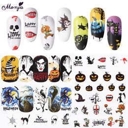 Autocollants pour Nail Art, 48 pièces, pour Halloween, dessins de noël, transfert d'eau, autocollants pour pointes, ensemble de décorations à faire soi-même