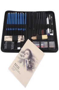 48 pièces Kit de crayons de dessin de croquis professionnel sac de transport ensemble d'outils de peinture artistique étudiant noir pour dessiner des croquis et écrire T4482559