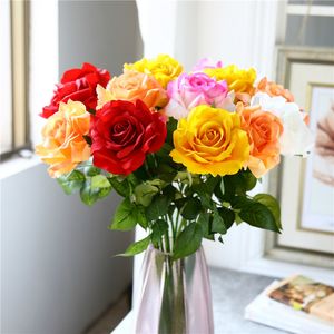 48 stks Rose Flowers for Wedding Artificial Flower Real Touch Roses Fall Vivid Fake Blad Bruiloft Boeket Home Decoratie Party Accessory Flore