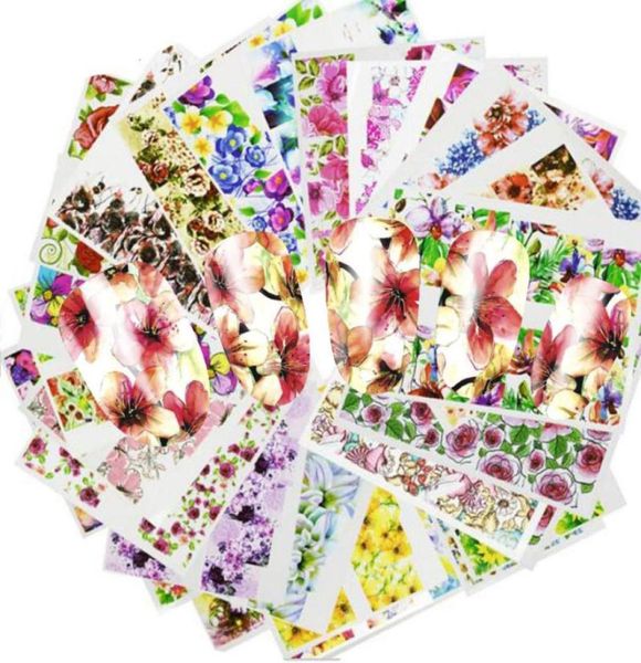 48 pièces transfert d'eau conçu autocollant pour ongles fleur fleur colorée conseils complets timbre décalcomanies Nail Art beauté A049096SET4259812