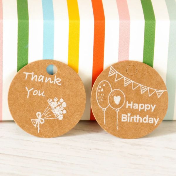 48sets merci kraft tags-cadeaux baby shower joyeux anniversaire rond hangage de mariage coffret cadeau d'étiquette d'emballage