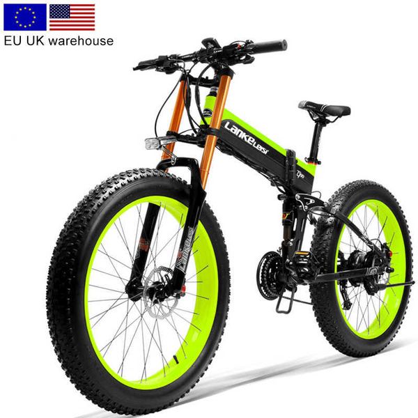 48V 1000W 17.5AH Batería de bicicleta eléctrica Bicicleta eléctrica plegable LANKELEISI XT750Plus Shimano Bicicleta de montaña de 27 velocidades para nieve