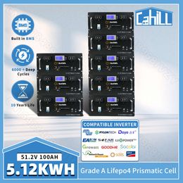 Batterie Lifepo4 48V, 100ah, 5kw, 51.2V, 5,12 kw, 16S, BMS, batterie au Lithium, 6000 + cycles, CAN RS485, pour énergie solaire, hors/sur réseau domestique, sans taxe