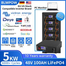 Batterie LiFePO4 48V, 100ah, 5kw, 10kw, 32 parallèles, moniteur PC, 6000 cycles, CAN/RS485, Stock ue et US, sans taxe