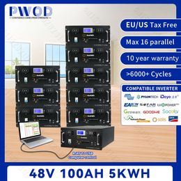 Batería LiFePO4 de 48V, 100Ah, 5,12Kw, 200AH, 280AH, batería de litio de 6000 ciclos, BMS, 100% de capacidad, 10 años de garantía para el hogar, sin impuestos