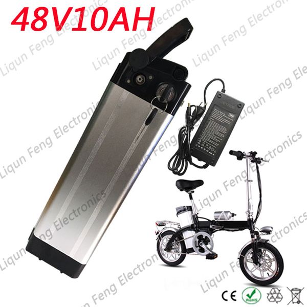 Batteria agli ioni di litio per bici elettrica Silver Fish 48V 10A Batteria agli ioni di litio Ebike 500W 48V 10AH utilizza celle 18650 2000MAH con caricabatterie 2A.