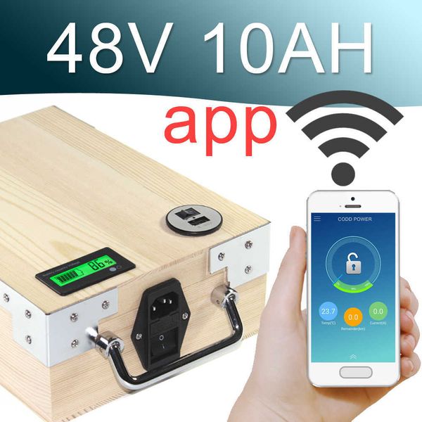 48V 10AH APP Lithium ion vélo électrique batterie téléphone contrôle USB 2.0 Port vélo électrique Scooter ebike puissance 500W bois