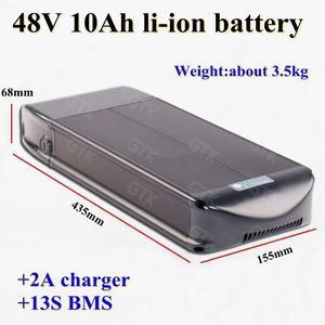 48V 10Ah Lithium Li ion batterij 3.7V 18650 accu met bms 13s voor 750W 500W ebike fiets scooter + 2A lader