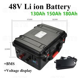 Batterie rechargeable au Lithium-ion 48V, 150ah, 130ah, 180ah, pour camping-car, voiturette de golf, bateau, stockage d'énergie solaire + chargeur 10a