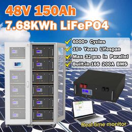 Batterie 48V 150Ah LiFePO4 200Ah 100Ah 51.2V intégrée 16S intelligente BMS RS485 CAN communication 6000 + durée de vie de 10 ans