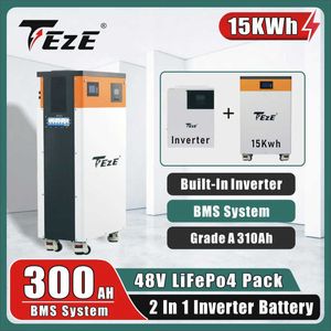 48V 15KWh Powerwall 300Ah LifePo4 Batterie 51V Tout en un Système de stockage d'énergie solaire Bateria Onduleur MPPT intégré EU Tax Free