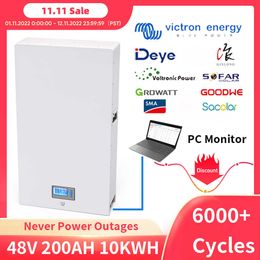 48V 200AH 100AH 10KWH 5KWH LiFePO4 Batterie Mur Powerwall 6000 Cycle 32 Parallèle CAN RS485 PC Moniteur Pour La Maison Solaire