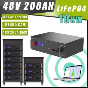 Paquete de batería LiFePO4 de 48V, 200AH, 10KW, batería de litio de 100AH, más de 6000 ciclos, Max RS485 CAN para inversor de red apagado/encendido con almacenamiento Solar