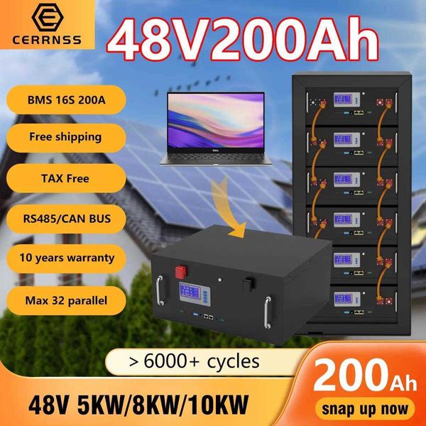 Paquete de batería LiFePO4 de 48V, 200AH, 10KW, batería de litio de 100AH, más de 6000 ciclos, máx. 32 CAN paralela RS485 para inversor de red Solar apagado/encendido