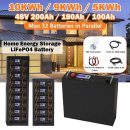 48V 200AH 150AH 100AH ​​LIFEPO4 BATERY PACK 51.2V 10kWH 100% Capacidad con Rs485 lata para energía de respaldo de almacenamiento de energía