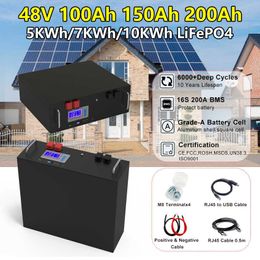 Batterie 48V 200Ah 150Ah LiFePO4 51.2V 10KWh 100% capacité avec communication RS485 CAN utilisée pour la sauvegarde du stockage d'énergie