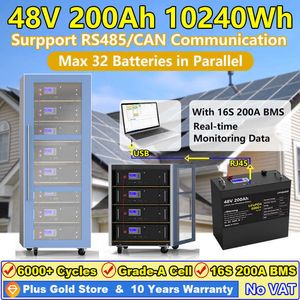 Batteria 48V 200Ah LiFePO4 150Ah 100Ah 51.2V 10KWh con RS485 CAN massimo 32 batterie al litio ferro fosfato parallele