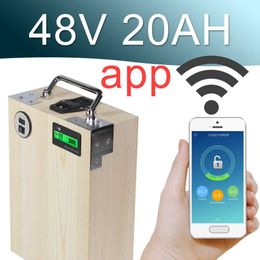 48V 20AH APP Lithium ion Elektrische fiets Batterij Telefoonbediening USB 2.0 Poort Elektrische fiets Scooter ebike Vermogen 1000W Hout