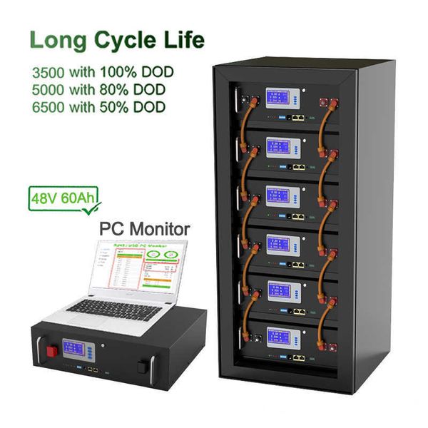 Batería de inversor Solar de 48V 3072Wh incorporada 16S 100A BMS 6000 ciclos LiFePO4 batería de iones de litio de 48V 60Ah para red apagada/encendida