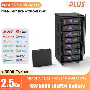 48V 50Ah 2.5KW LiFePO4 Batterij 51.2V 200AH6000 Cycli KAN BUS RS485 16S BMS Max 32 Parallel Voor Zonne-energie-10 Jaar Garantie-Geen Belasting