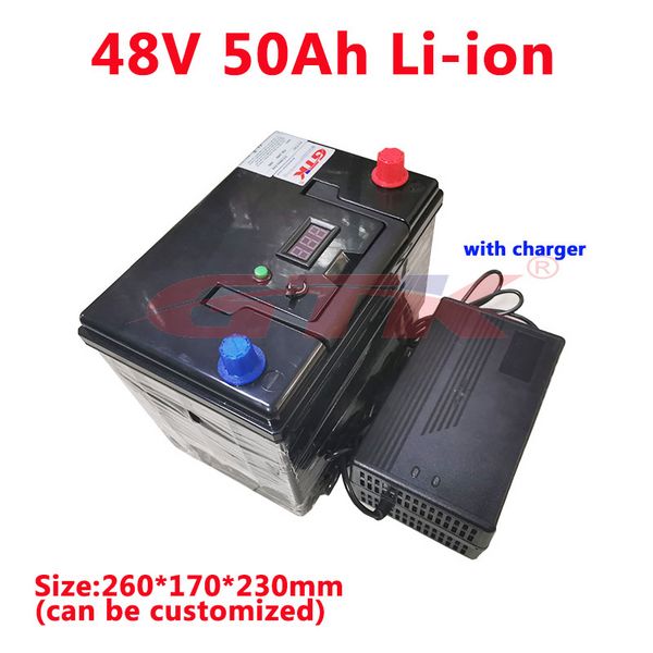 Pack de batterie li-ion 48V, 50ah, NMC, avec BMS, pour alimentation électrique powerwall EV, outils électriques de stockage d'énergie solaire + chargeur 5a