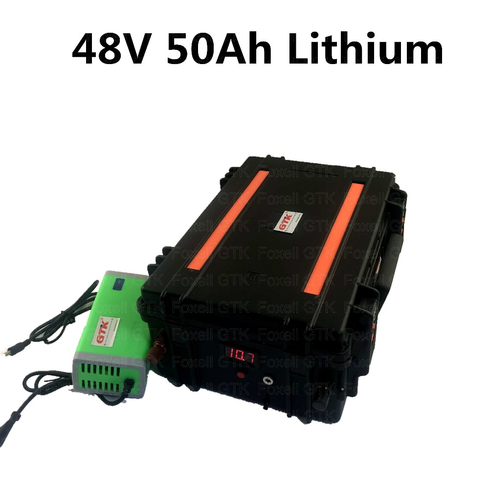 48 V 50AH Lit -Li jonowe pakiet akumulatorów do magazynowania energii słonecznej Motorcycle Tricycle 2000 W EBIKE Golf Trolley Scooter+5A Ładowarka