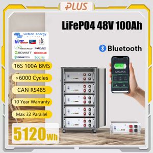 Batterie LiFePO4 48V, 5kw, 100ah, 51.2V, 200ah, 6000 Cycles, BUS CAN RS485, BMS 16S Max 32 parallèle, garantie de 10 ans, Stock ue, pas de taxe
