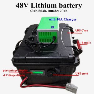 Batterie Lithium-ion 48V, 60ah, 80ah, 100ah, 120ah, avec affichage du pourcentage, pour camping-car, caravane, bateau électrique, système solaire + chargeur 10a