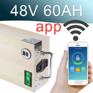 48V 60AH App Lithium Ion Electric Bike Batterij Telefoonregeling USB 2.0 Port Elektrische fiets Scooter Ebike Power 3000W Wood