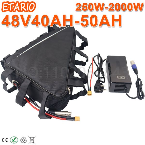 Paquete de batería de 48V 48V 1000W 1500W 2000W eBike Batería 48V 18AH 20AH 25AH 30AH 35AH 40AH Bicicleta eléctrica Triángulo Batería de litio.