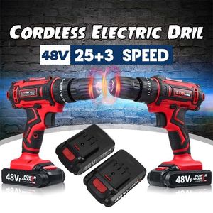 48 V Cordless Impact Boor Elektrische Schroevendraaier Mini Draadloze Power Driver 25 + 3 Torque-instellingen met 2 STKS Lithium-Ion Batterij 201225