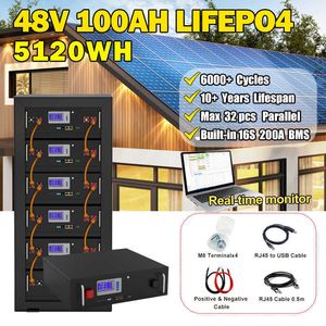Batterie 48V LiFePO4 100Ah 150Ah 200Ah 51.2V 5KWh 10KWh 100% pleine capacité RS485 CAN Max 32 parallèle avec 16S BMS