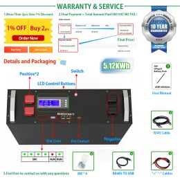 48V LIFEPO4 100AH 200AH Lithium Batterij Pack 51.2V 5120WH 10240WH Can Rs485 Bus PC Monitor 6000 Cycli Life 10 jaar garantie