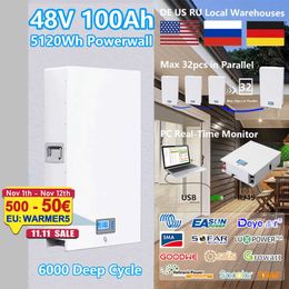 48V Powerwall 100Ah 200Ah LiFePO4 Batterie 6000 Cycle CAN RS485 16S BMS 51.2V 5Kw 10Kw Pour PV Solaire Off/On Grid Garantie 10 Ans